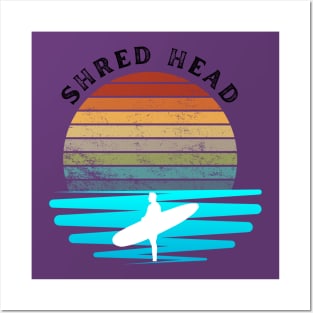 Retro Sunset With Surfer On The Open Waves Posters and Art